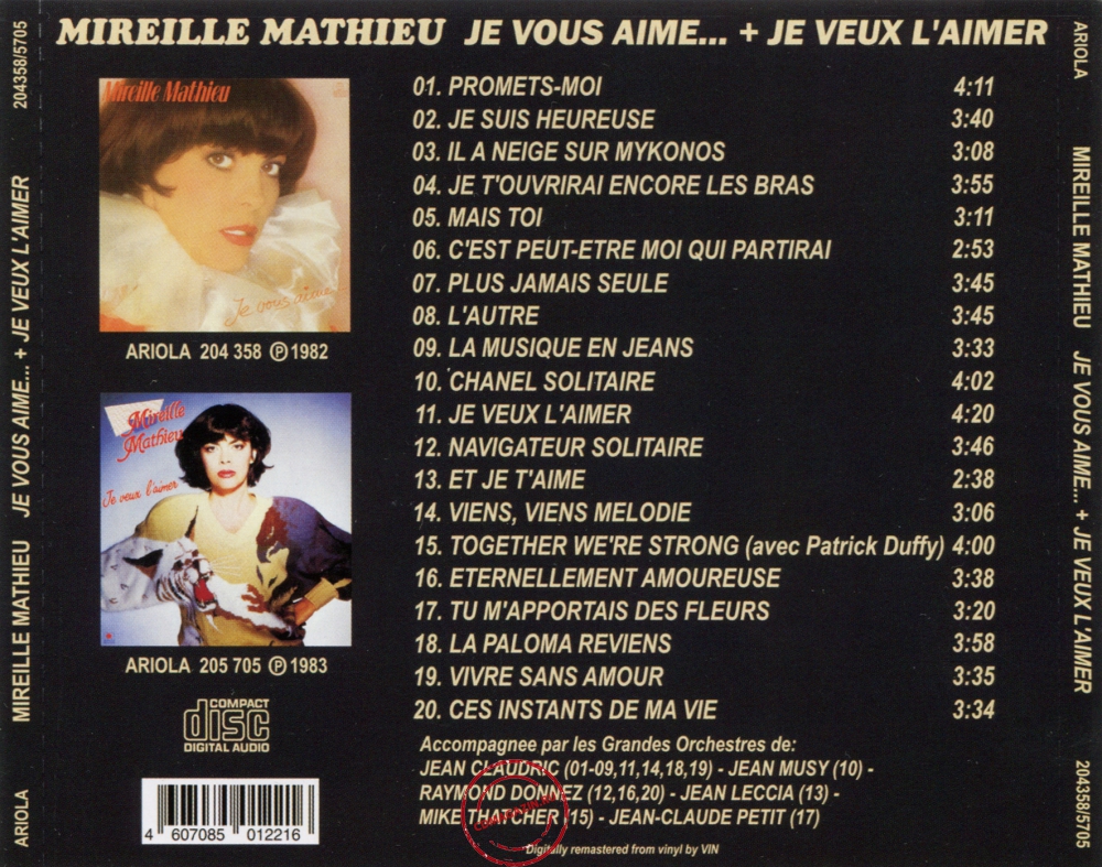 Audio CD: Mireille Mathieu (1981) Je Vous Aime... + Je Veux L'Aimer Audio CD: Mireille Mathieu (1981) Je Vous Aime... + Je Veux L'Aimer