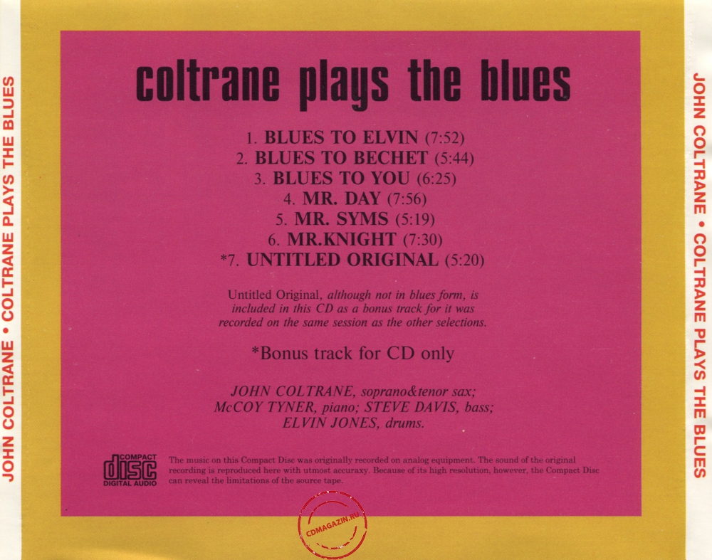 Audio CD: John Coltrane (1962) Coltrane Plays The Blues