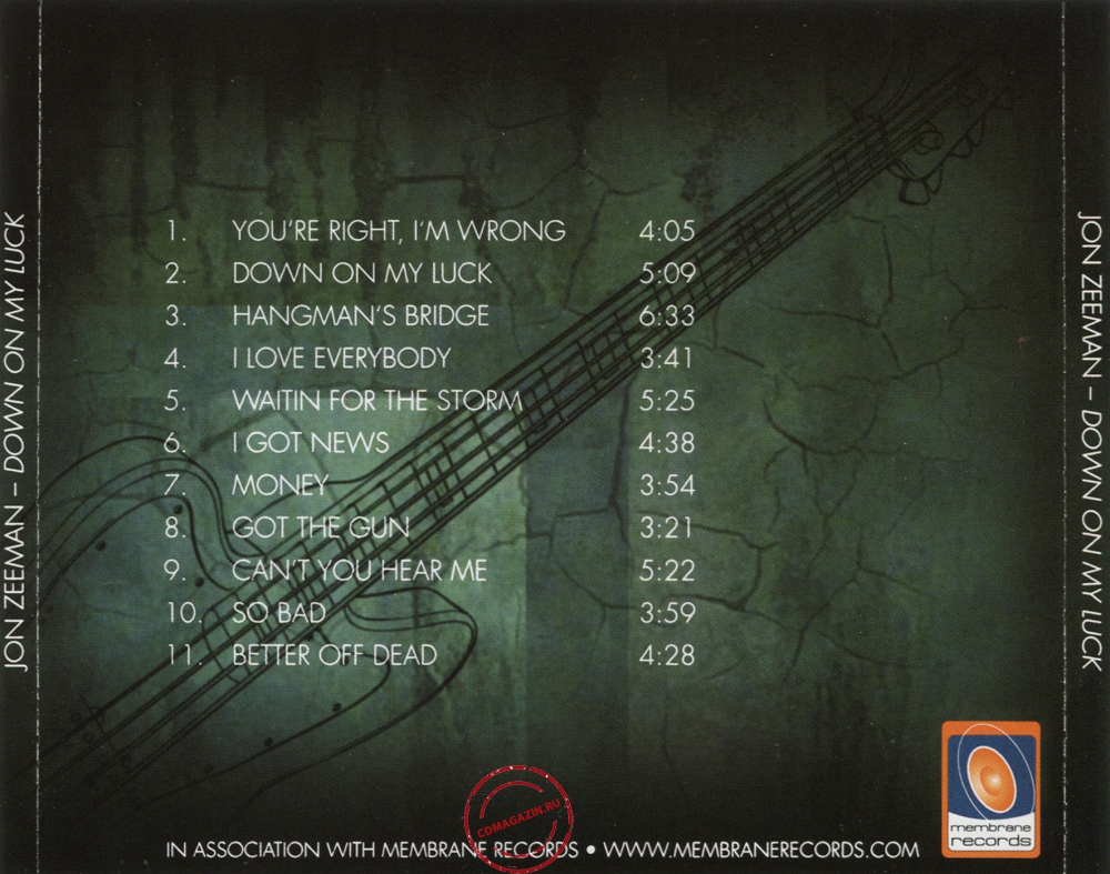 Audio CD: Jon Zeeman (2013) Down On My Luck Audio CD: Jon Zeeman (2013) Down On My Luck