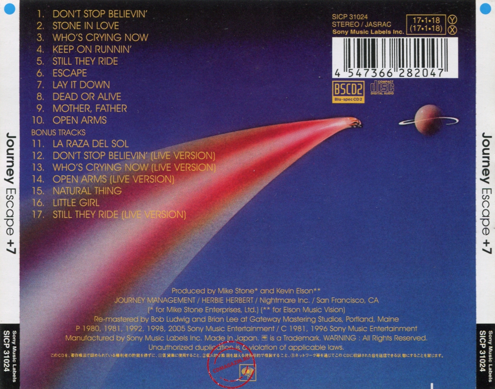 Audio CD: Journey (1981) Escape Audio CD: Journey (1981) Escape