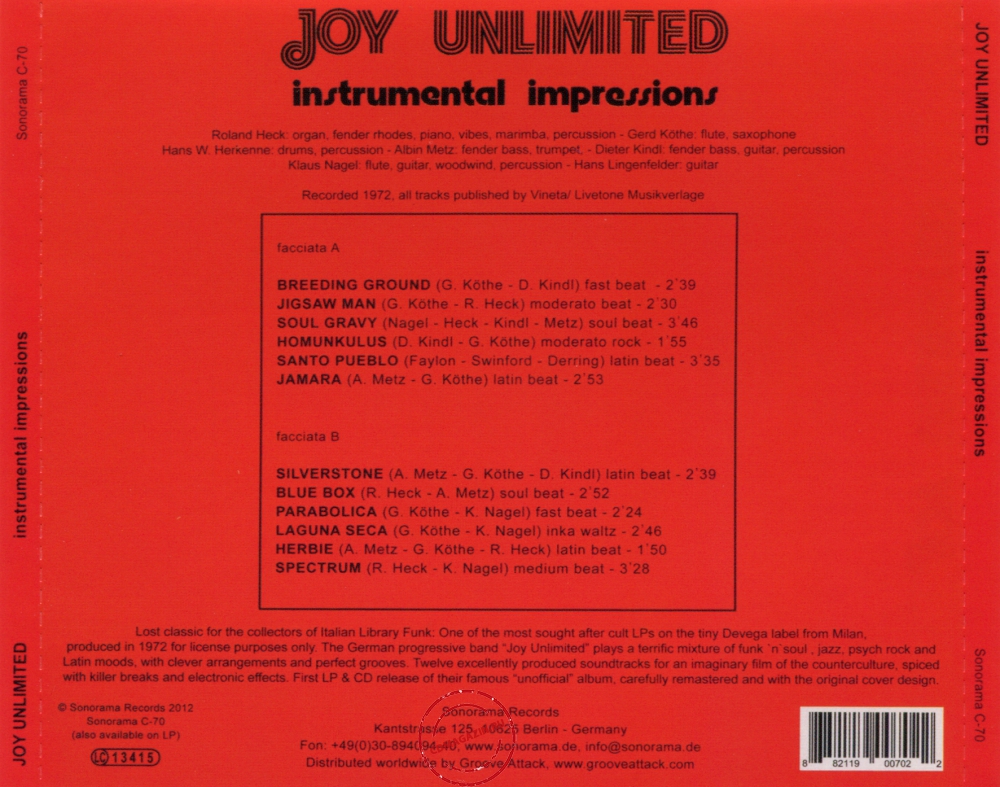 Audio CD: Joy Unlimited (1972) Instrumental Impressions Audio CD: Joy Unlimited (1972) Instrumental Impressions