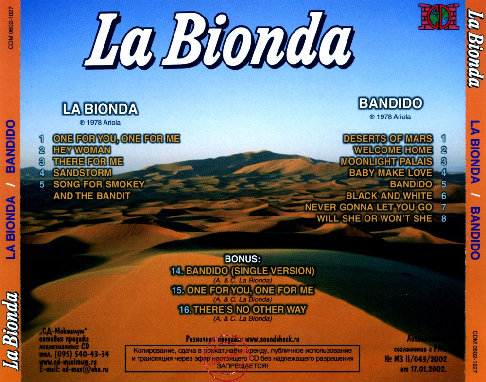 Audio CD: La Bionda (1978) La Bionda / Bandido Audio CD: La Bionda (1978) La Bionda / Bandido