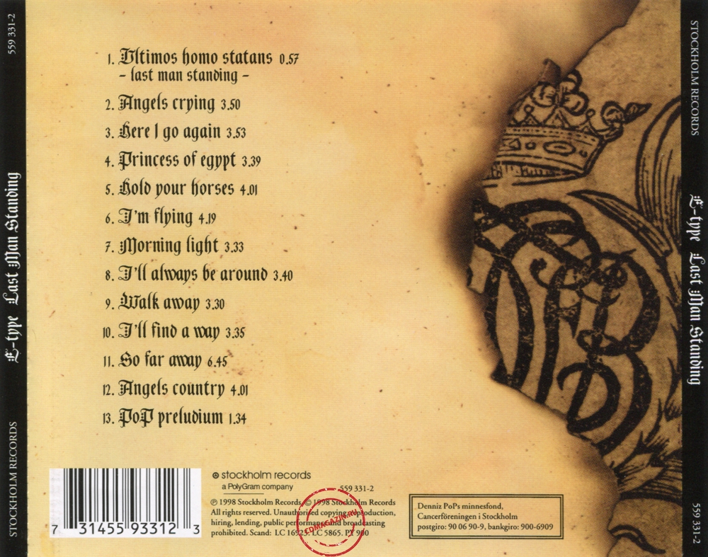 Audio CD: E-Type (1998) Last Man Standing Audio CD: E-Type (1998) Last Man Standing