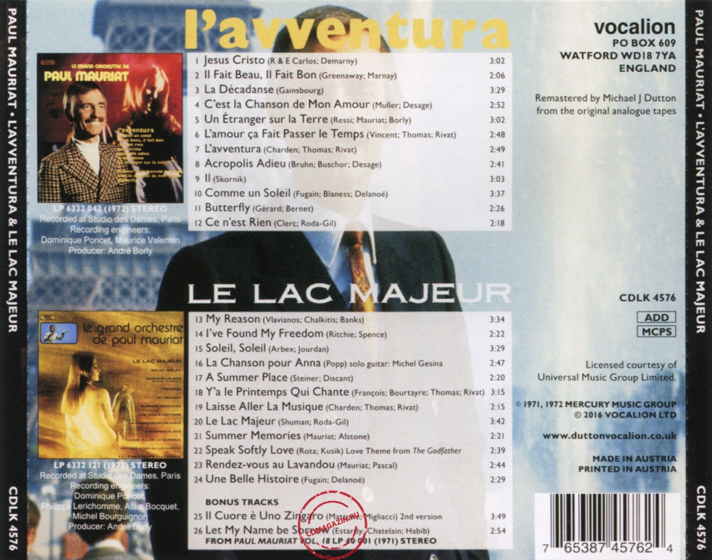 Audio CD: Paul Mauriat (1972) L'avventura + Le Lac Majeur