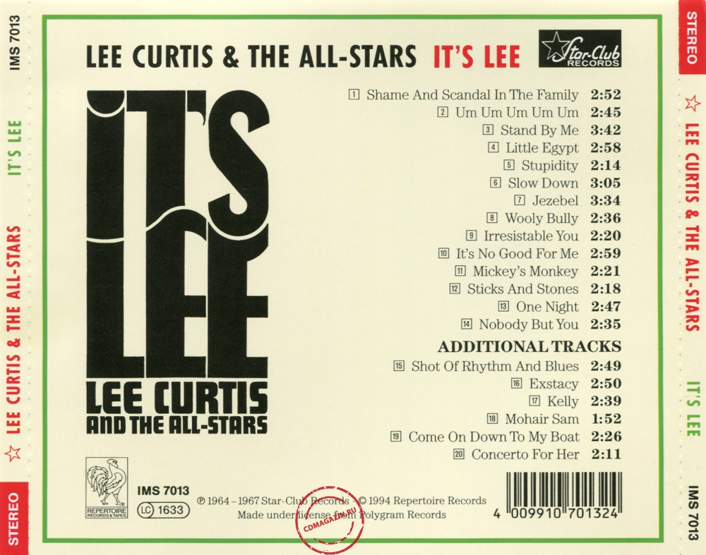 Audio CD: Lee Curtis And The All-Stars (1965) It's Lee