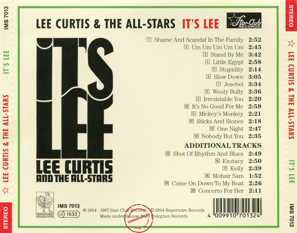 Audio CD: Lee Curtis And The All-Stars (1965) It's Lee Audio CD: Lee Curtis And The All-Stars (1965) It's Lee