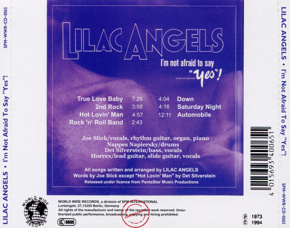 Audio CD: Lilac Angels (1973) I'm Not Afraid To Say "Yes"!