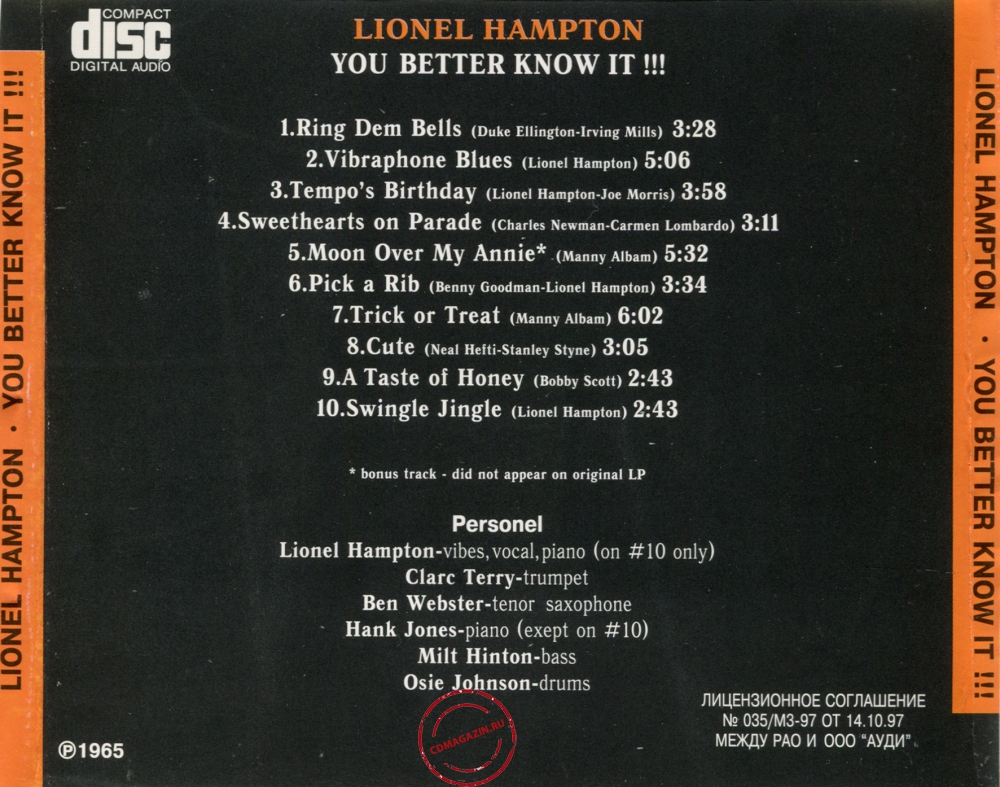 Audio CD: Lionel Hampton (1965) You Better Know It!!! Audio CD: Lionel Hampton (1965) You Better Know It!!!