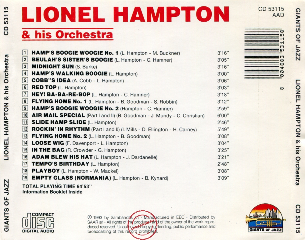 Audio CD: Lionel Hampton & His Orchestra (1993) Lionel Hampton & His Orchestra Audio CD: Lionel Hampton & His Orchestra (1993) Lionel Hampton & His Orchestra