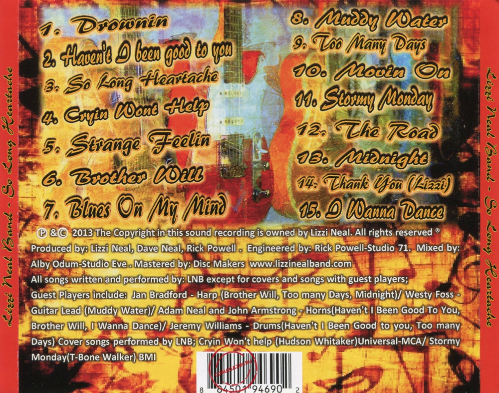 Audio CD: Lizzi Neal Band (2013) So Long Heartache Audio CD: Lizzi Neal Band (2013) So Long Heartache