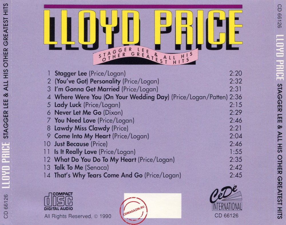 Audio CD: Lloyd Price (1990) Stagger Lee & All His Other Greatest Hits Audio CD: Lloyd Price (1990) Stagger Lee & All His Other Greatest Hits