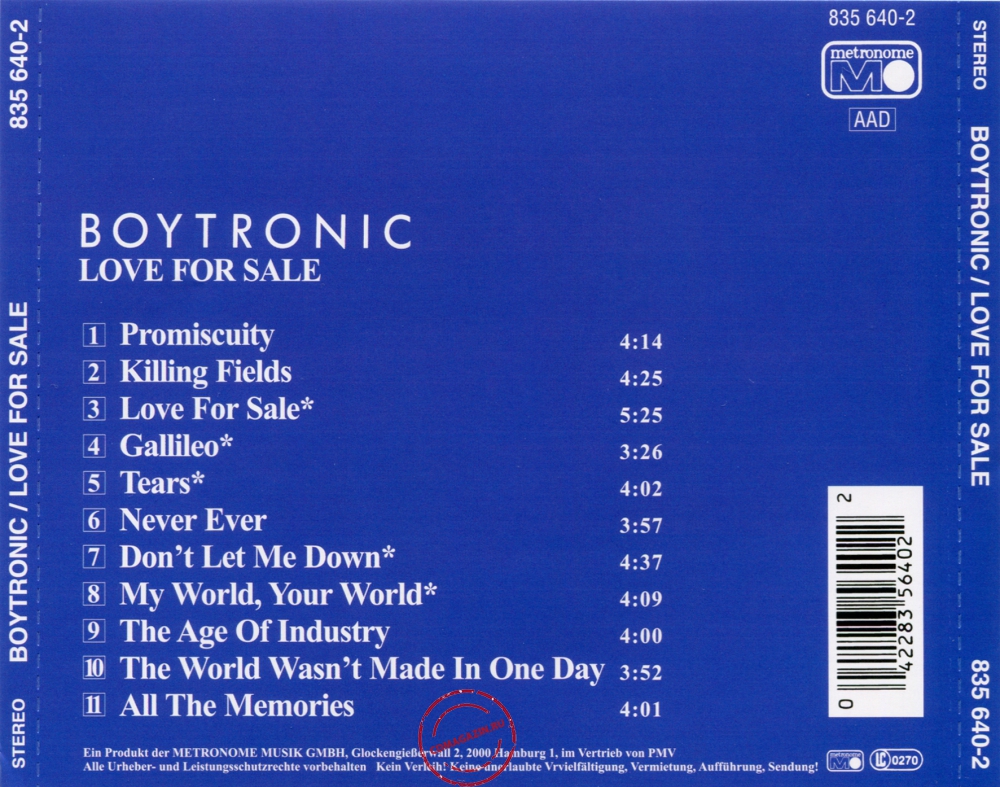 Audio CD: Boytronic (1988) Love For Sale Audio CD: Boytronic (1988) Love For Sale