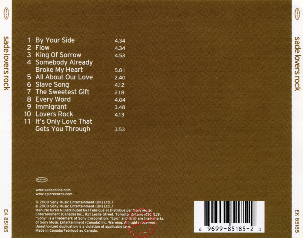 Audio CD: Sade (2000) Lovers Rock Audio CD: Sade (2000) Lovers Rock