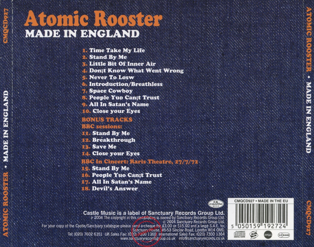 Audio CD: Atomic Rooster (1972) Made In England Audio CD: Atomic Rooster (1972) Made In England