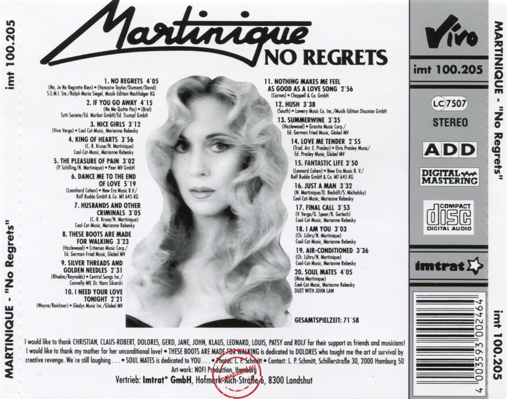 Audio CD: Martinique (2) (1990) No Regrets