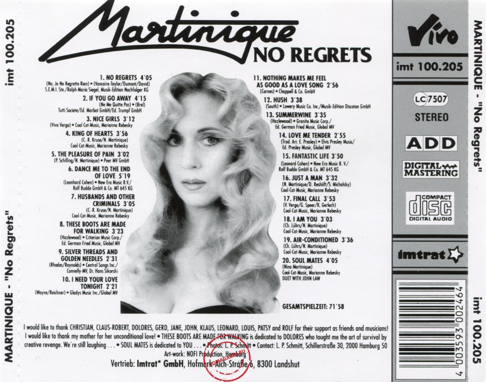 Audio CD: Martinique (2) (1990) No Regrets Audio CD: Martinique (2) (1990) No Regrets