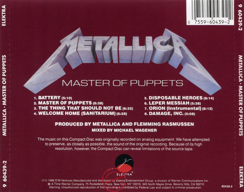 Audio CD: Metallica (1986) Master Of Puppets