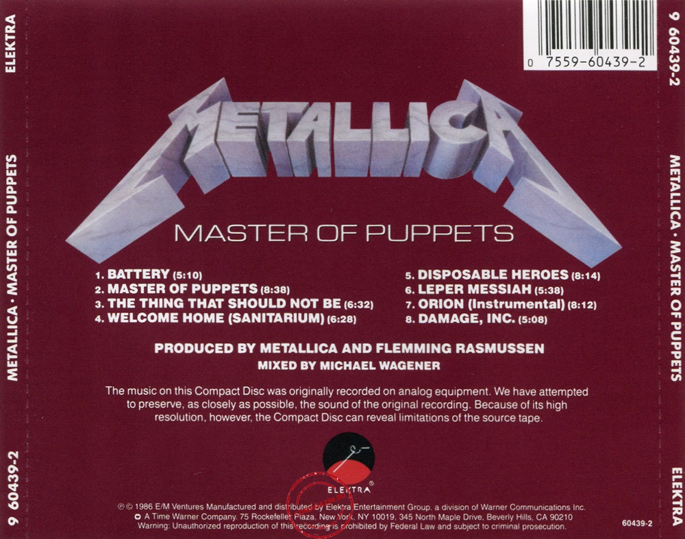 Audio CD: Metallica (1986) Master Of Puppets Audio CD: Metallica (1986) Master Of Puppets