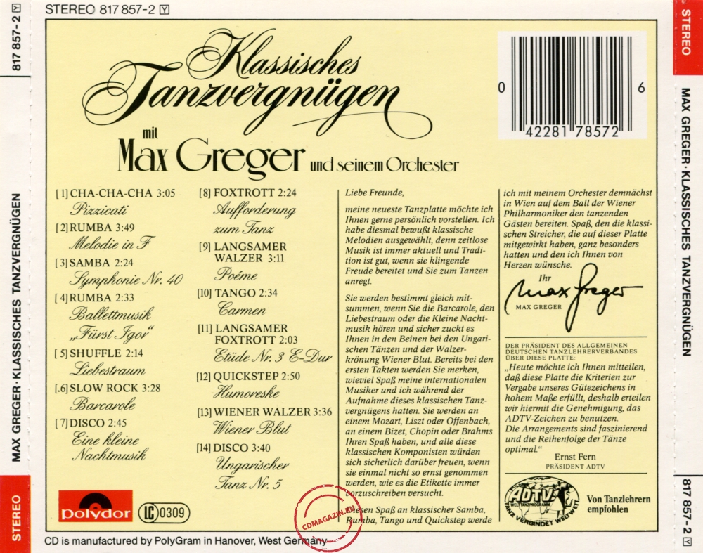 Audio CD: Max Greger (1984) Klassisches Tanzvergnugen Audio CD: Max Greger (1984) Klassisches Tanzvergnugen