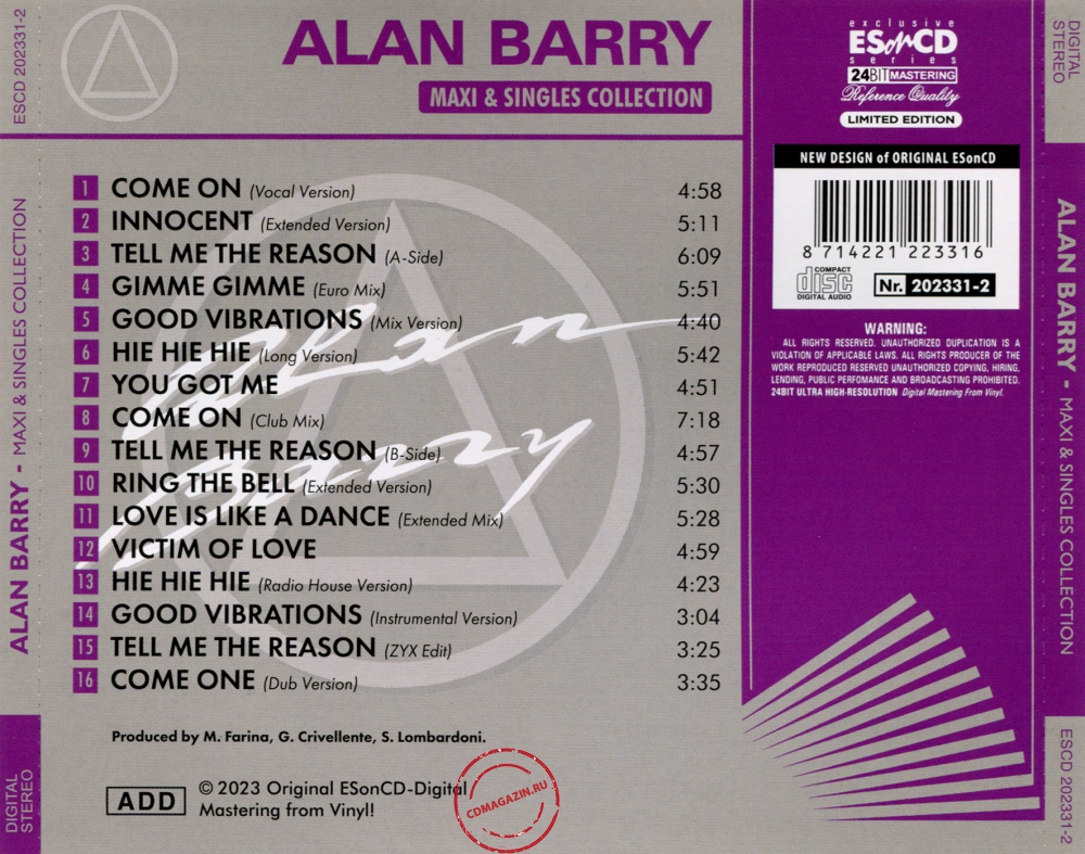 Audio CD: Alan Barry (2023) Maxi & Singles Collection