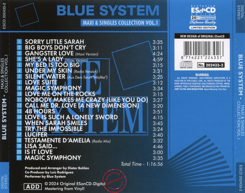 Audio CD: Blue System (2024) Maxi & Singles Collection Vol. 1 Audio CD: Blue System (2024) Maxi & Singles Collection Vol. 1