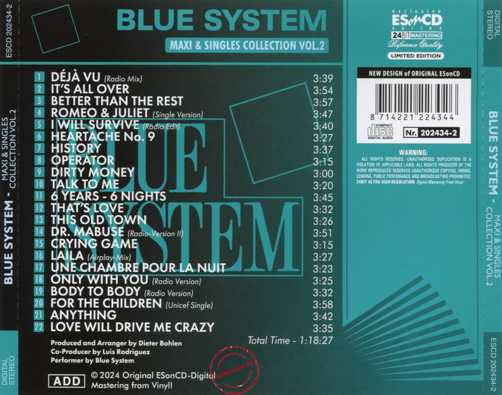 Audio CD: Blue System (2024) Maxi & Singles Collection Vol. 2 Audio CD: Blue System (2024) Maxi & Singles Collection Vol. 2