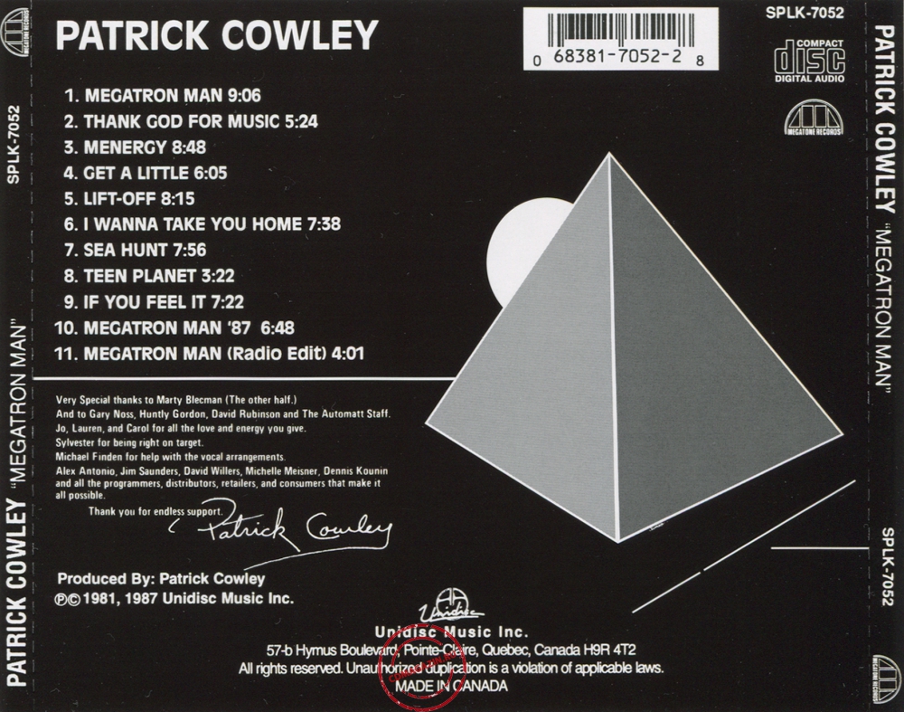 Audio CD: Patrick Cowley (1981) Megatron Man