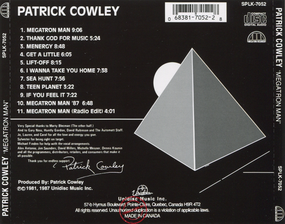Audio CD: Patrick Cowley (1981) Megatron Man Audio CD: Patrick Cowley (1981) Megatron Man