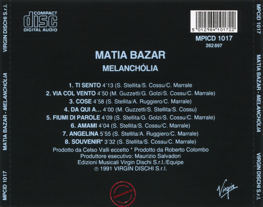 Audio CD: Matia Bazar (1985) Melancholia Audio CD: Matia Bazar (1985) Melancholia
