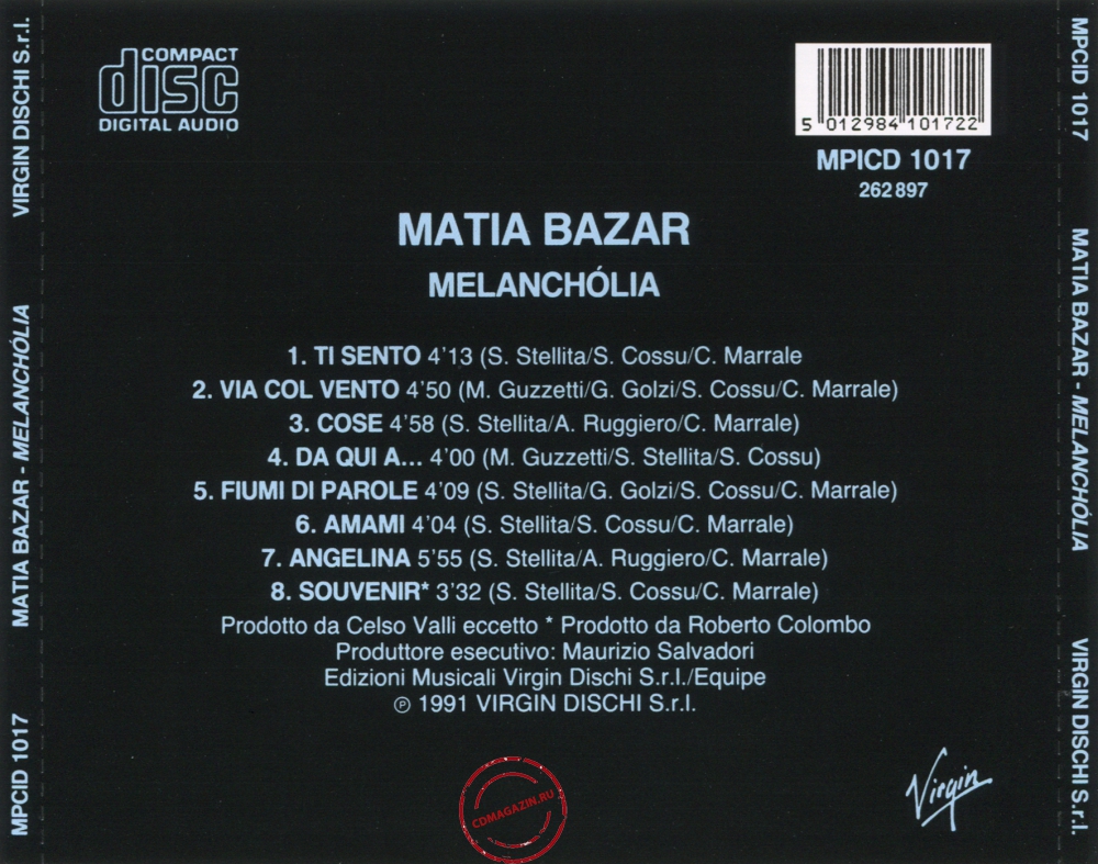 Audio CD: Matia Bazar (1985) Melancholia