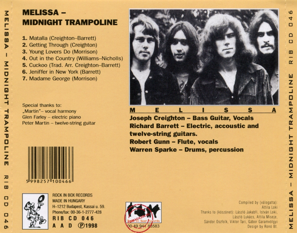 Audio CD: Melissa (46) (1971) Midnight Trampoline Audio CD: Melissa (46) (1971) Midnight Trampoline