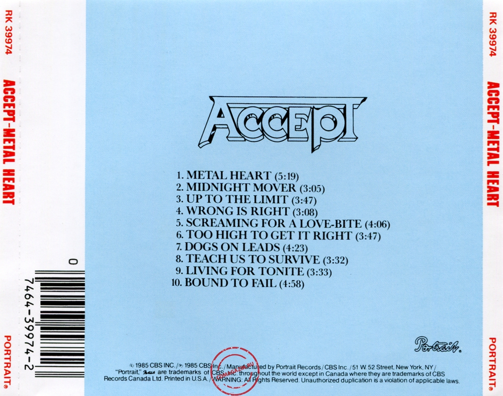 Audio CD: Accept (1985) Metal Heart 