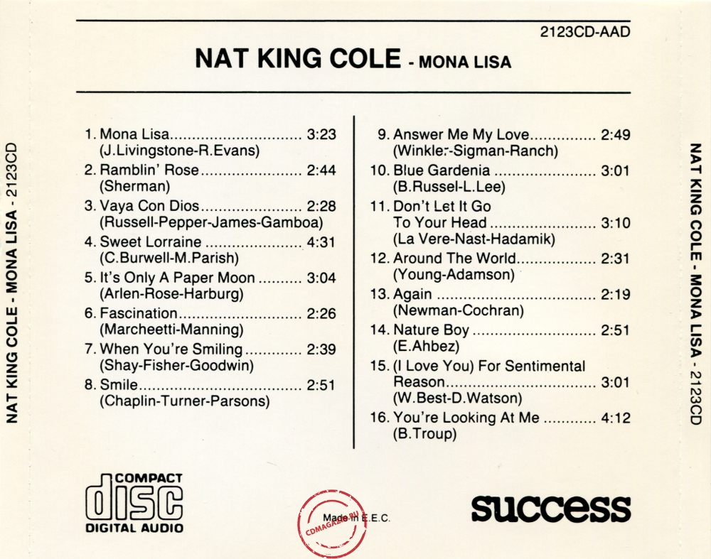 Audio CD: Nat King Cole (1989) Mona Lisa