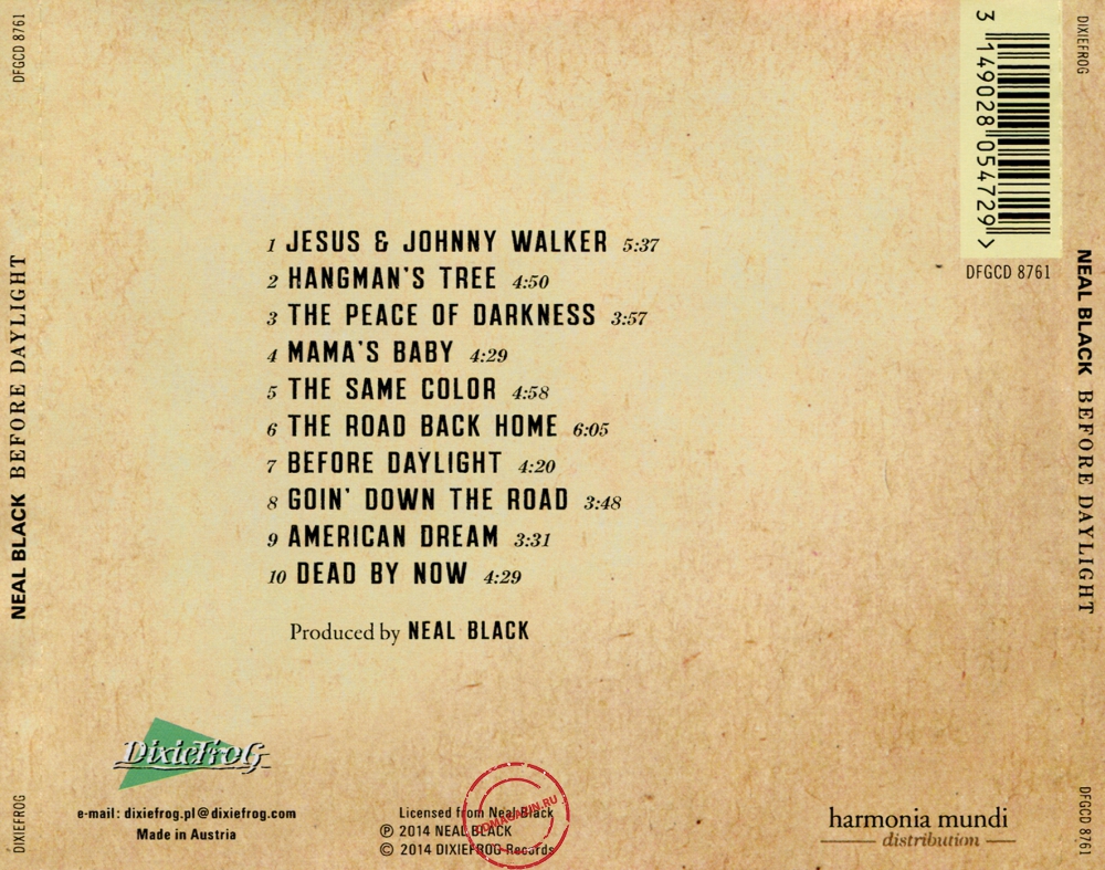 Audio CD: Neal Black (2014) Before Daylight Audio CD: Neal Black (2014) Before Daylight