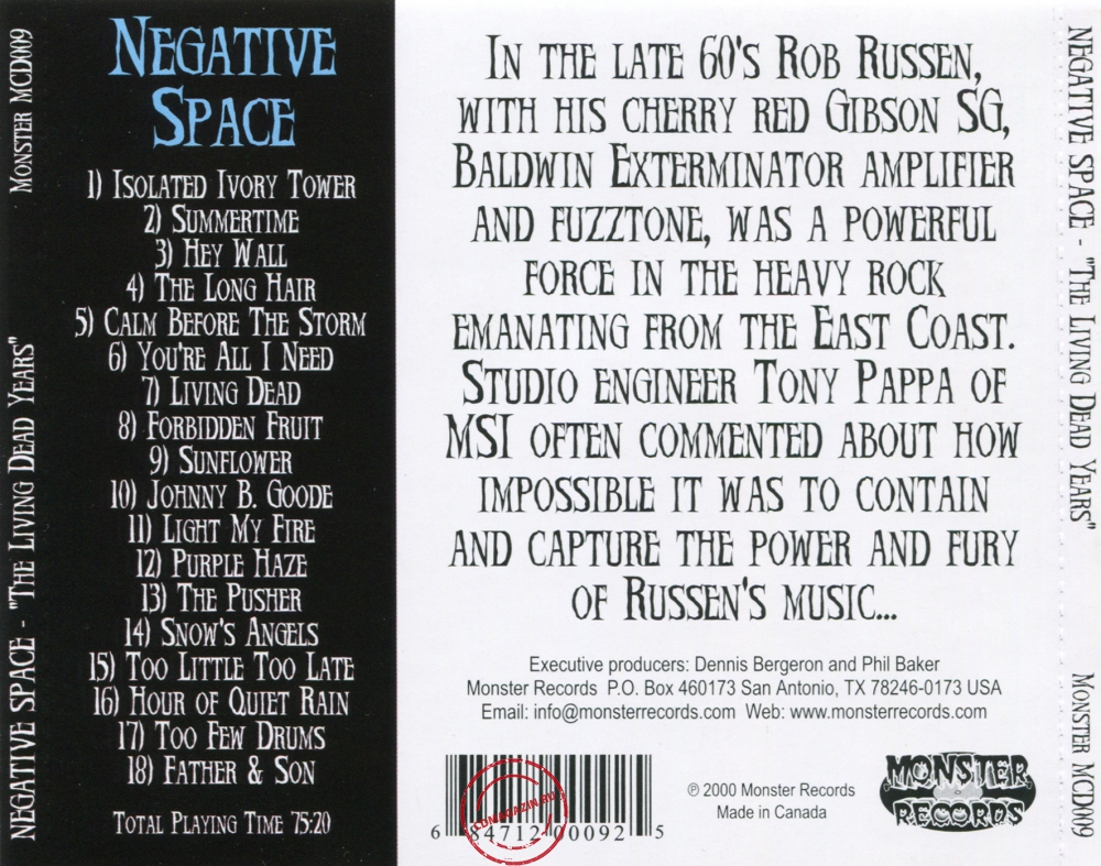 Audio CD: Negative Space (1970) The Living Dead Years Audio CD: Negative Space (1970) The Living Dead Years