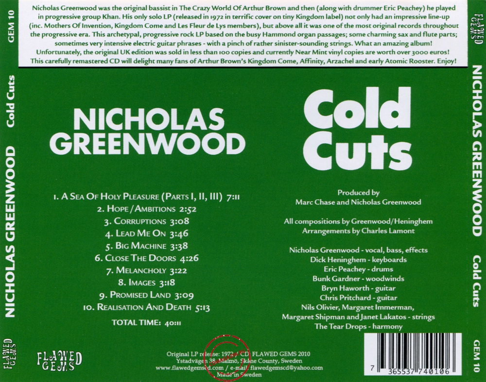 Audio CD: Nicholas Greenwood (1972) Cold Cuts Audio CD: Nicholas Greenwood (1972) Cold Cuts