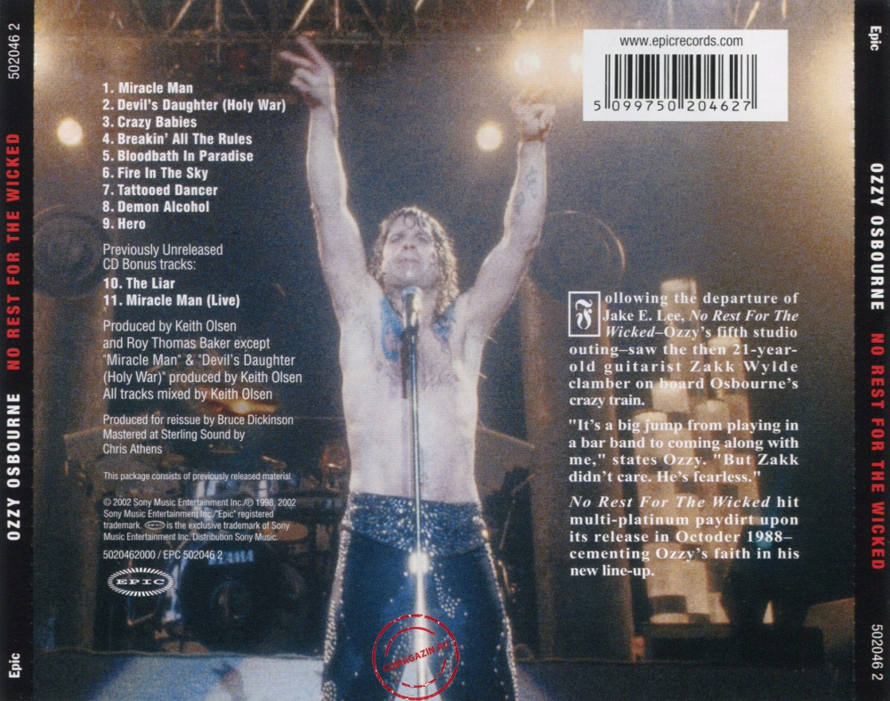 Audio CD: Ozzy Osbourne (1988) No Rest For The Wicked Audio CD: Ozzy Osbourne (1988) No Rest For The Wicked