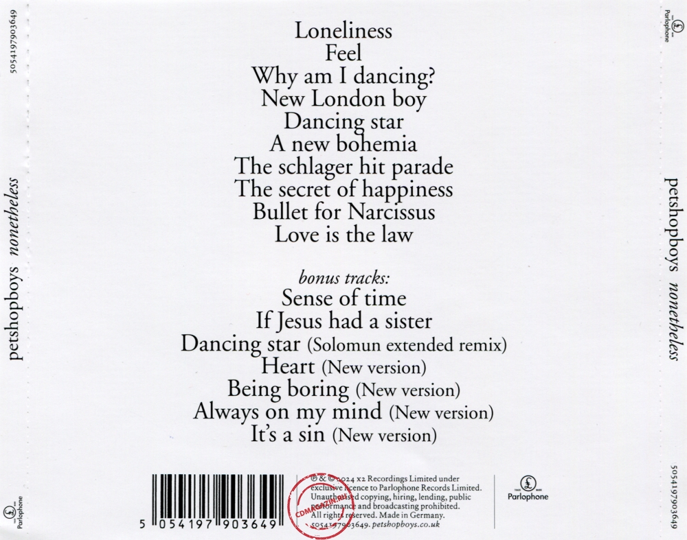 Audio CD: Pet Shop Boys (2024) Nonetheless Audio CD: Pet Shop Boys (2024) Nonetheless