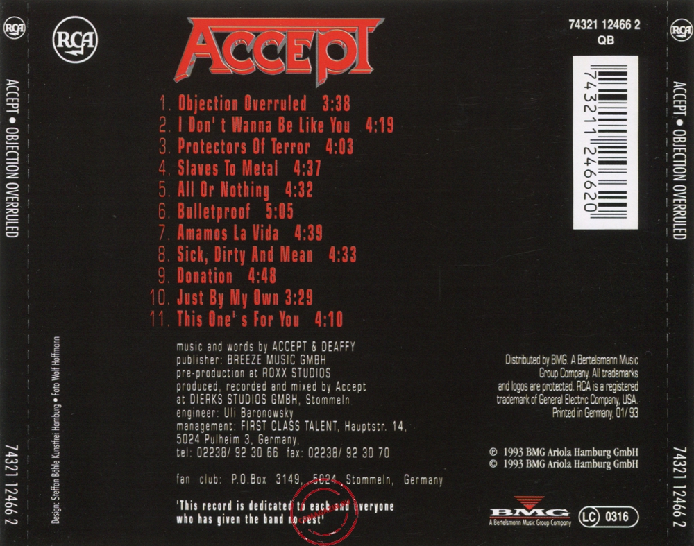 Audio CD: Accept (1993) Objection Overruled Audio CD: Accept (1993) Objection Overruled