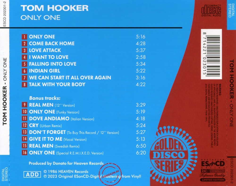 Audio CD: Tom Hooker (1986) Only One
