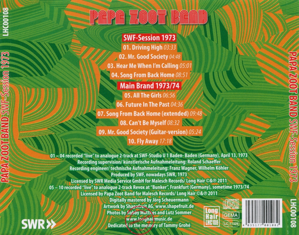 Audio CD: Papa Zoot Band (1973) SWF Session 1973