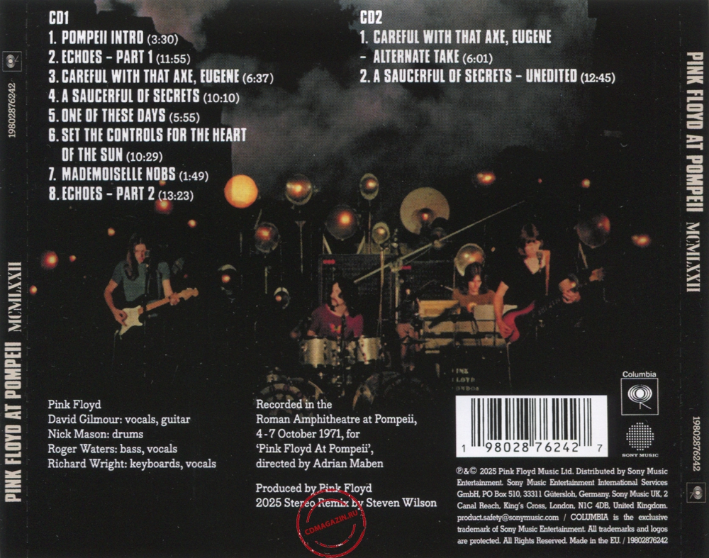 Audio CD: Pink Floyd (1971) Pink Floyd At Pompeii MCMLXXII Audio CD: Pink Floyd (1971) Pink Floyd At Pompeii MCMLXXII