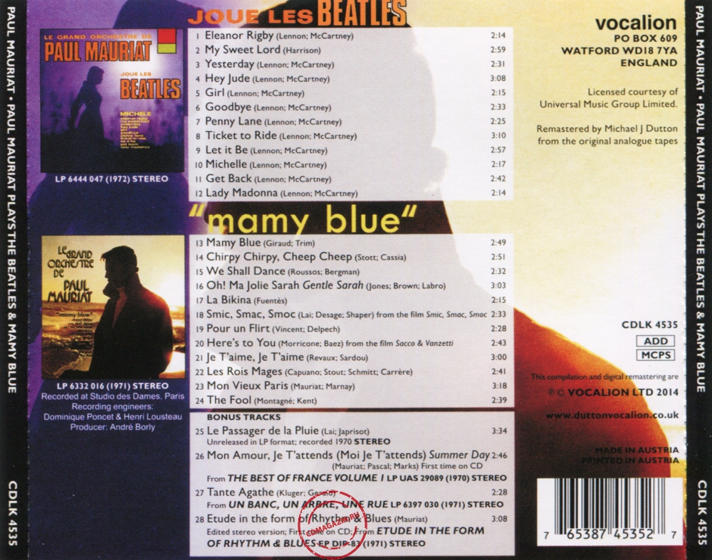 Audio CD: Paul Mauriat (1972) Plays The Beatles + Mamy Blue