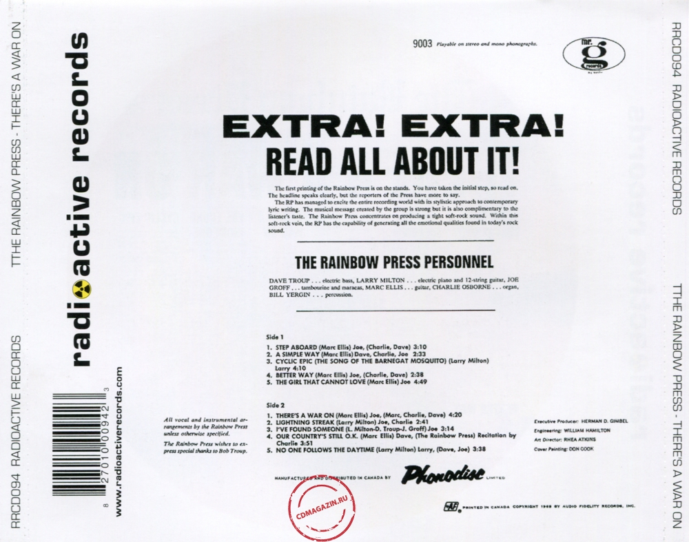 Audio CD: Rainbow Press (1968) There's A War On Audio CD: Rainbow Press (1968) There's A War On
