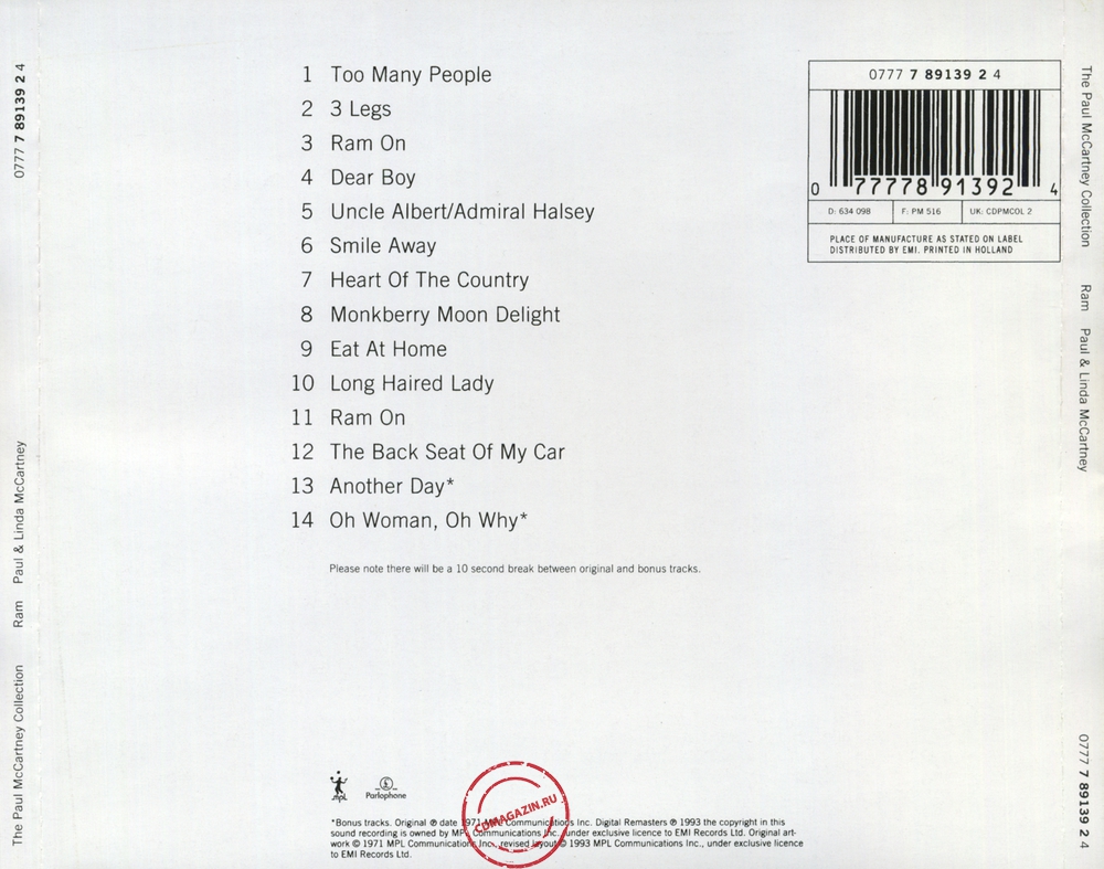 Audio CD: Paul McCartney (1971) Ram Audio CD: Paul McCartney (1971) Ram