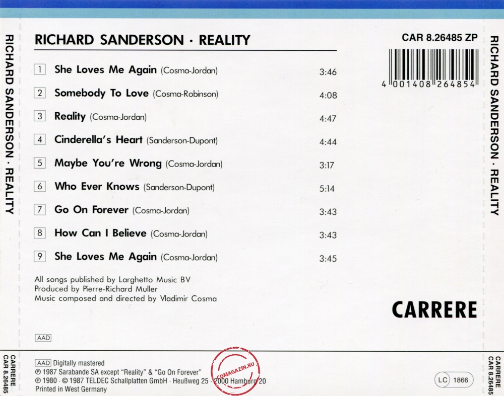 Audio CD: Richard Sanderson (1987) Reality