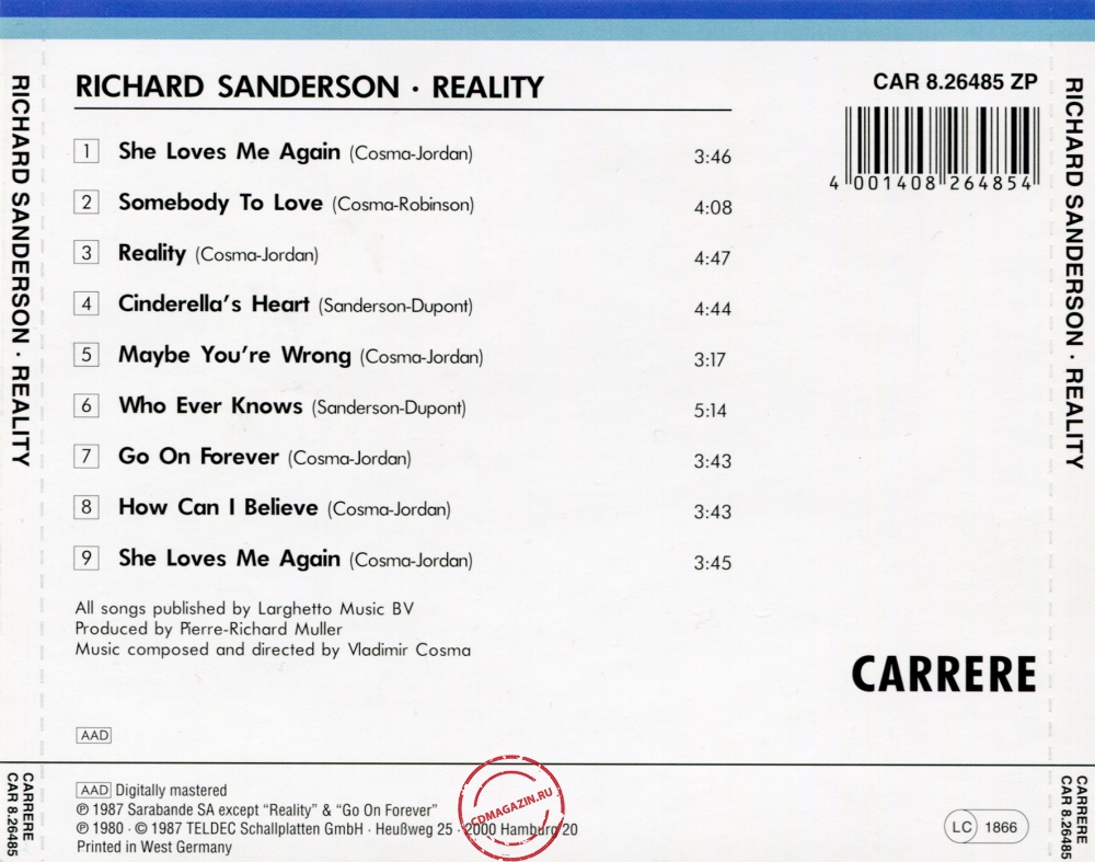 Audio CD: Richard Sanderson (1987) Reality Audio CD: Richard Sanderson (1987) Reality