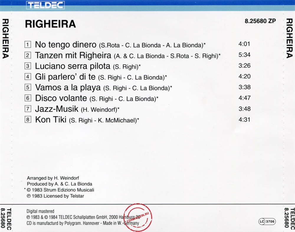 Audio CD: Righeira (1983) Righeira