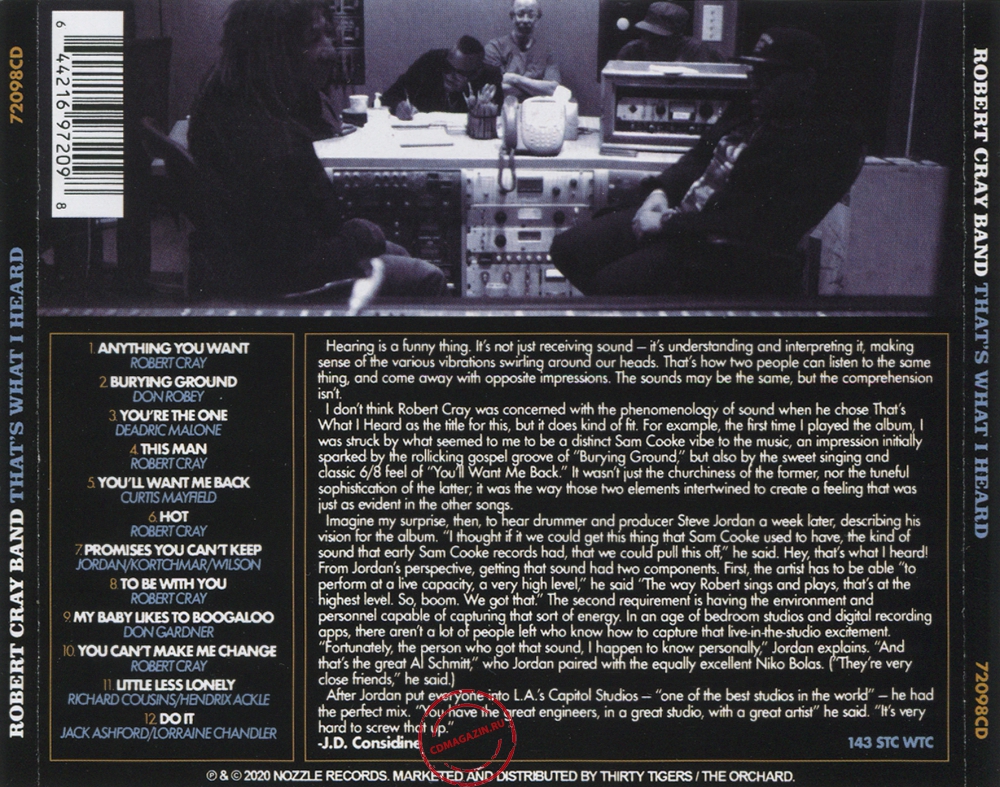 Audio CD: Robert Cray Band (2020) That's What I Heard Audio CD: Robert Cray Band (2020) That's What I Heard