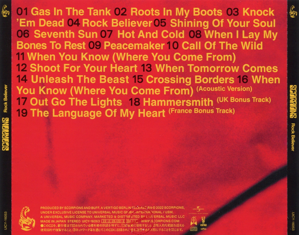 Audio CD: Scorpions (2022) Rock Believer Audio CD: Scorpions (2022) Rock Believer